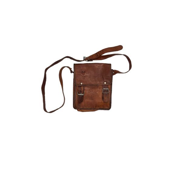 Women's Vintage Leather Crossbody Messenger Purse Front Buckles Brown - Picture 6 of 6